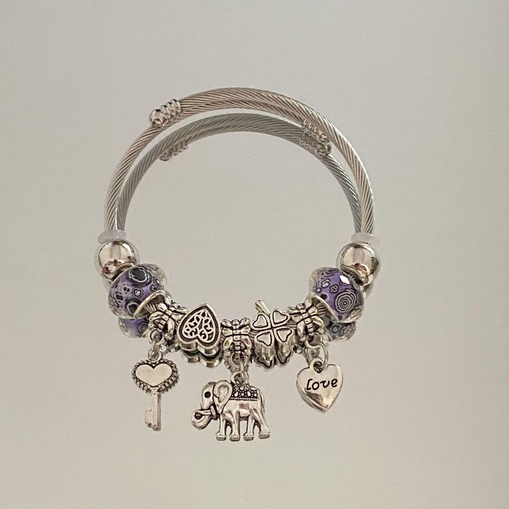 Panjia Dora Women's Stainless Steel Beaded Bracelet - European American Versatile Luxury Jewelry