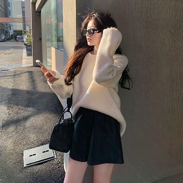 

Women s High-Waisted PU Leather Shorts with Pockets - Autumn/Winter Wide-Leg Slimming Versatile Casual Pants XL (125-140 Jin) чёрный