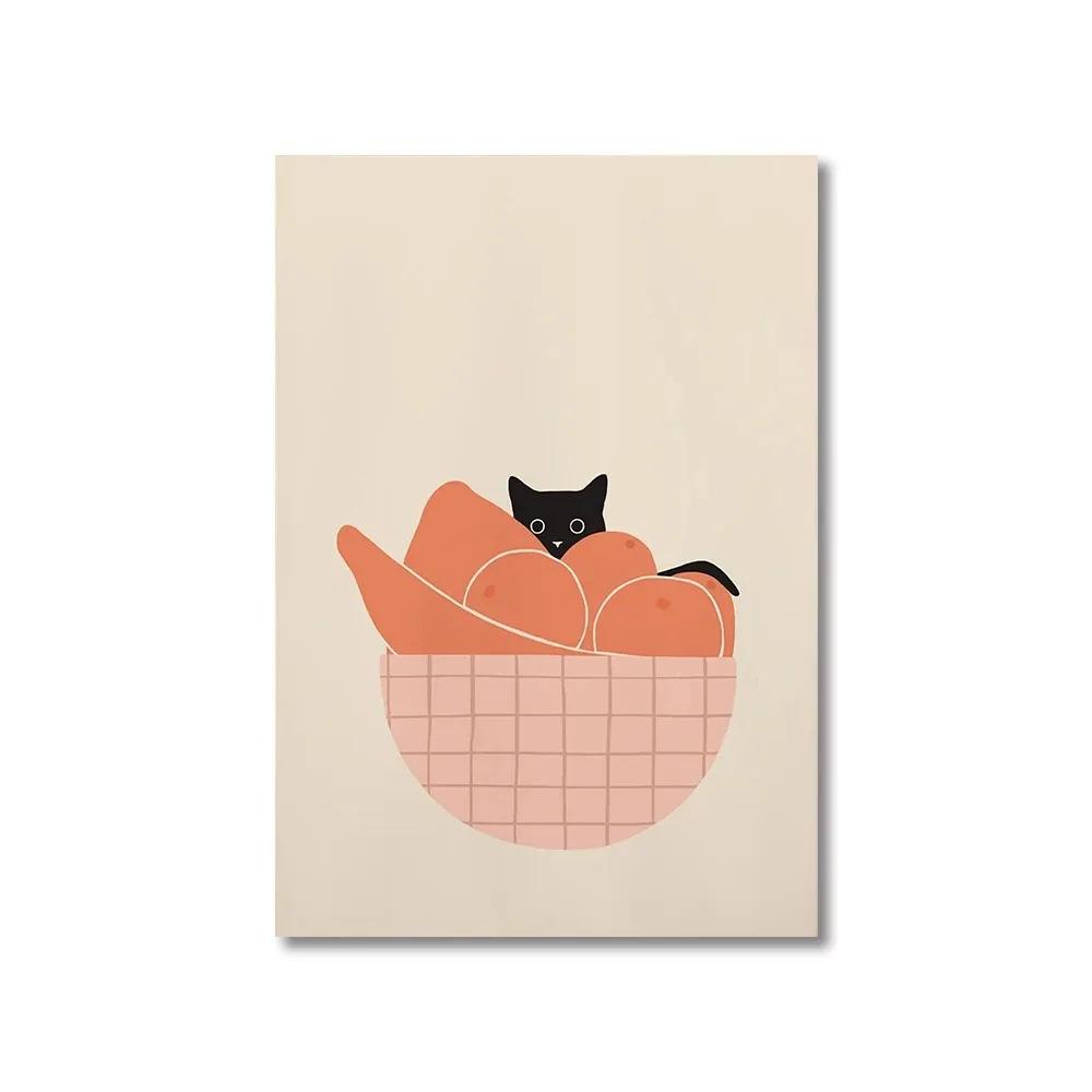 Abstrakte Süße Katze Tier Leinwanddrucke Elegantes Damenporträt Wandkunst Illustration Poster für Wohnzimmer Schlafzimmer & Heimdekoration