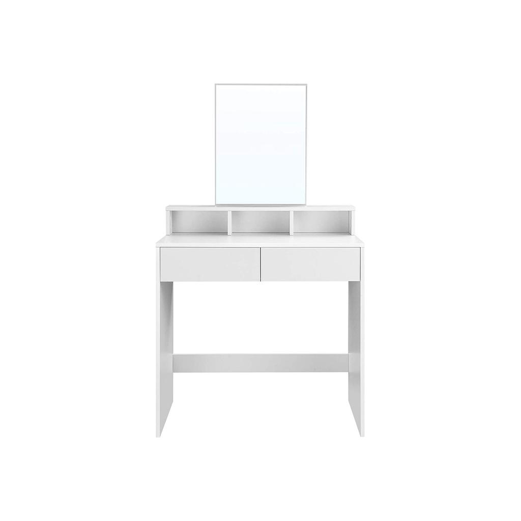 VASAGLE Dressing Table with Large Rectangular Mirror, Makeup Table with 2 Drawers and 3 Open Compartments, Vanity Table, Modern Style, White