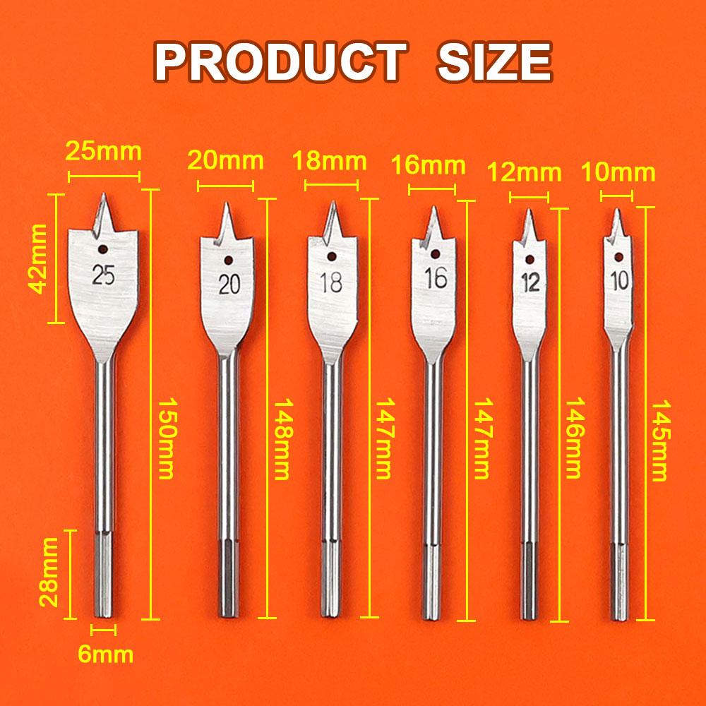 Silicone World 6PCS Three Pointed Flat Drill Hexagonal Handle Woodworking Hole Opener Wooden Board Drilling Bit Tools Set