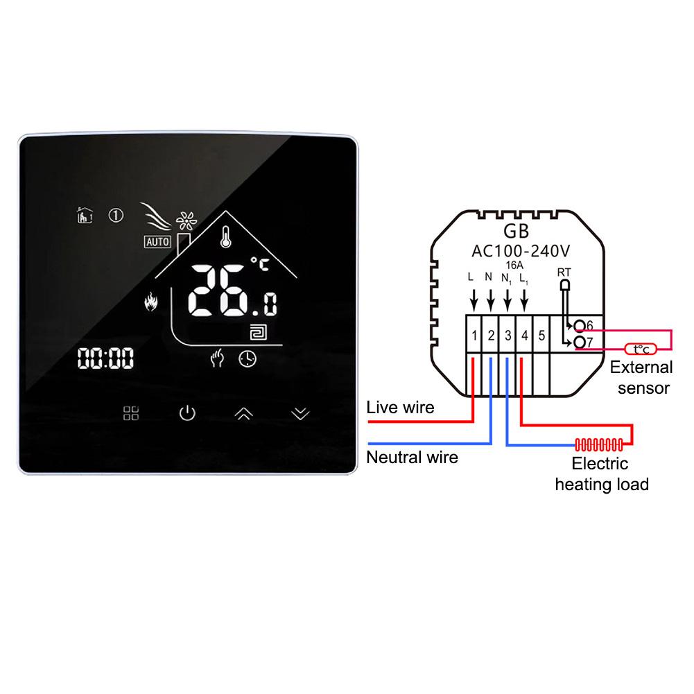 Programmable Mirror Thermostat for Room Heating with Touchscreen Digital Display and Electric Floor Heating Compatible Power