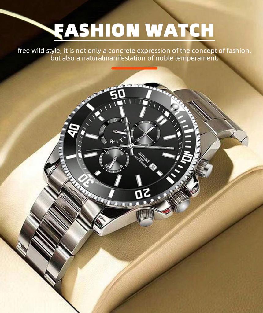 Luxury Men's Business Watches Men Silver Quartz Watch Male Luminous Clock