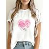Cute Heart Paw Print T Shirt White Pink Leopard Pattern For Casual Wear And Pet Lover Outfits