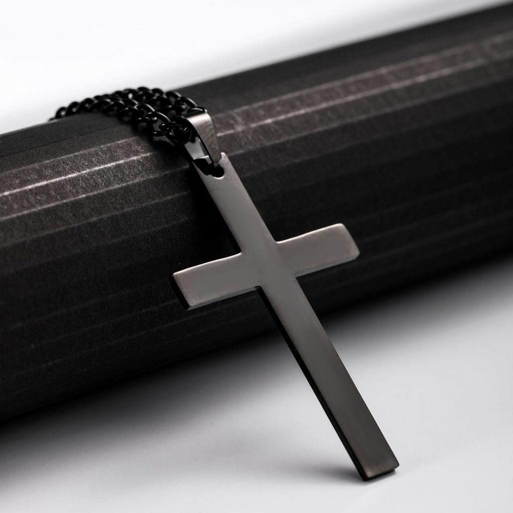 Hip Hop Titanium Steel Cross Pendant Necklace For Men Versatile Unisex Chain Jewelry