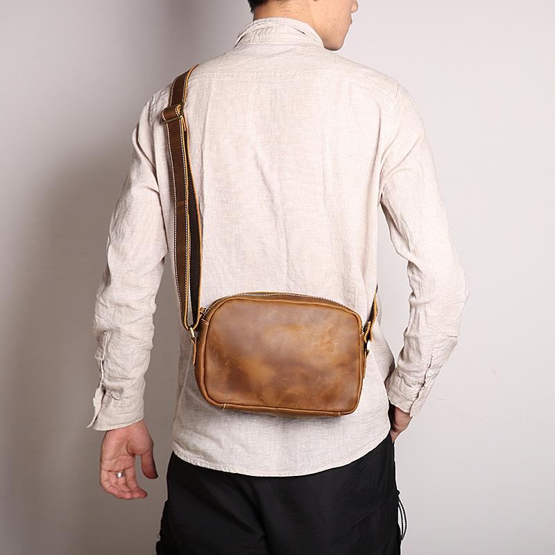 Einfache Herren Umhängetasche Damen Crazy Horse Leder Schrägbandtasche Große Kapazität Ipad Tasche Echtes Leder Herren Tasche