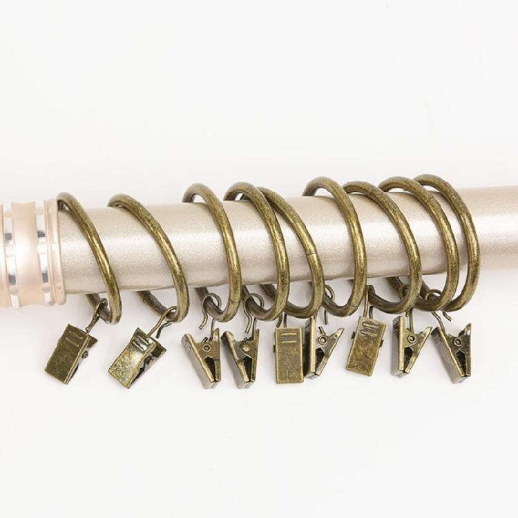 Pack of 10 Multipurpose Metal Curtain Rings with Clips 25 mm Interior Diameter for Curtain Rod, Drapery Hangers Easy Installation for Home Decors