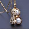 Multi-Color Plated Peanut Shaped Pearl Pendant Necklace For Women - Zircon Inlaid Cute Nut Design Chain Jewelry