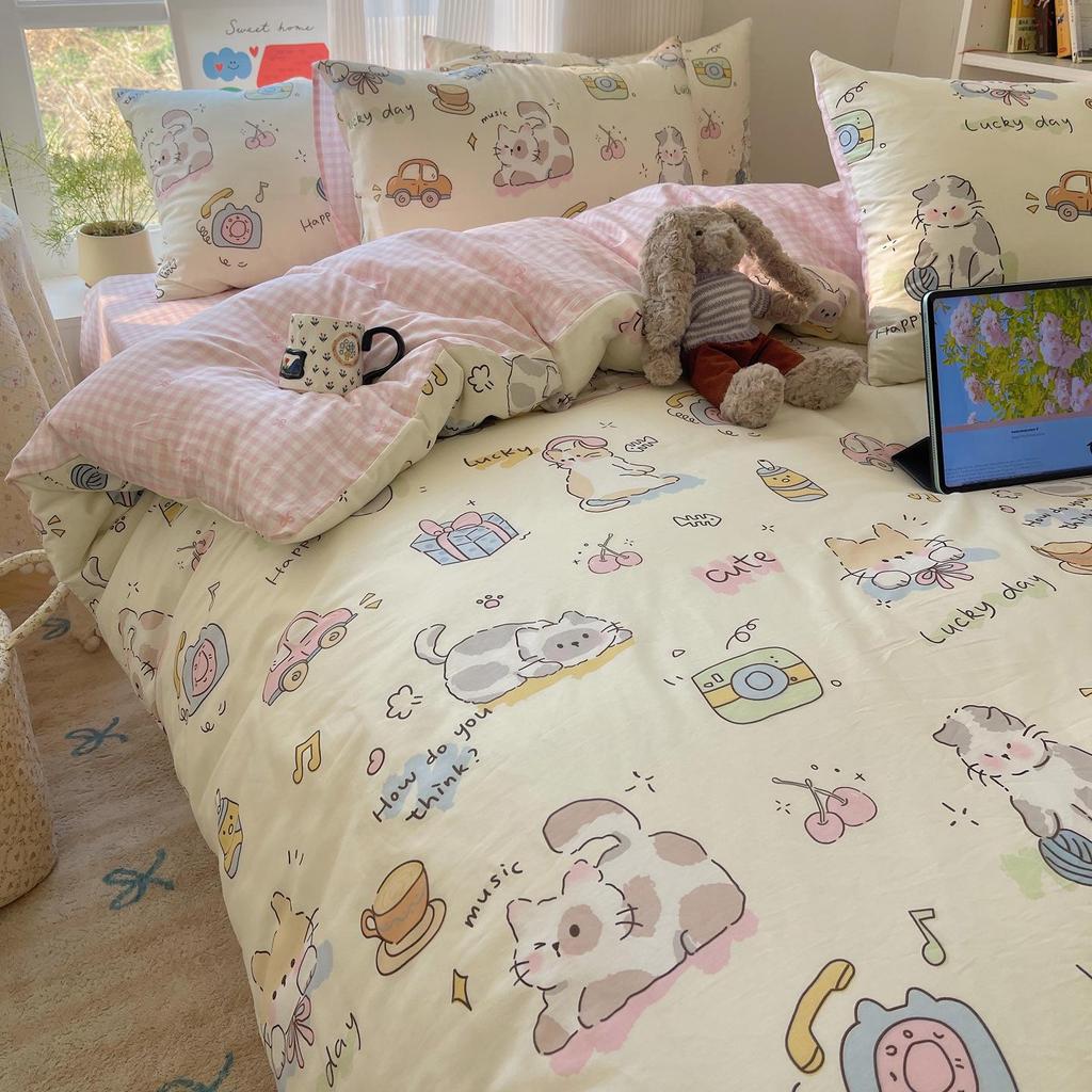 Early Spring 2026 Cute Cartoon Pure Cotton 3-Piece Bedding Set - Skin-Friendly and Age-Reducing