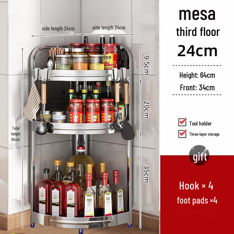 Stainless Steel Kitchen Corner Shelf for Oil, Sauce, Vinegar & Spices - Triangle Storage Rack with Knife Holder.
