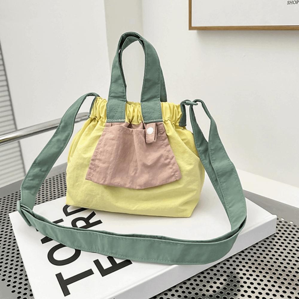 Candy Color Casual Handbags Ruched Design Crossbody Bag Trendy Nylon Shopper Purses  Commuting