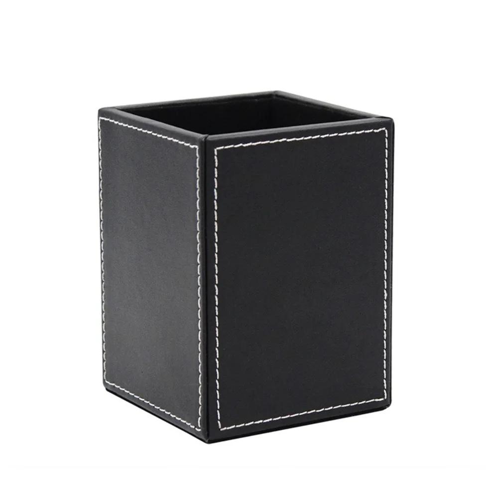 New PU Leather Pen Holder Round/Square Large-capacity Stationery Storage Holder Portable Desktop Organizer Student Gift