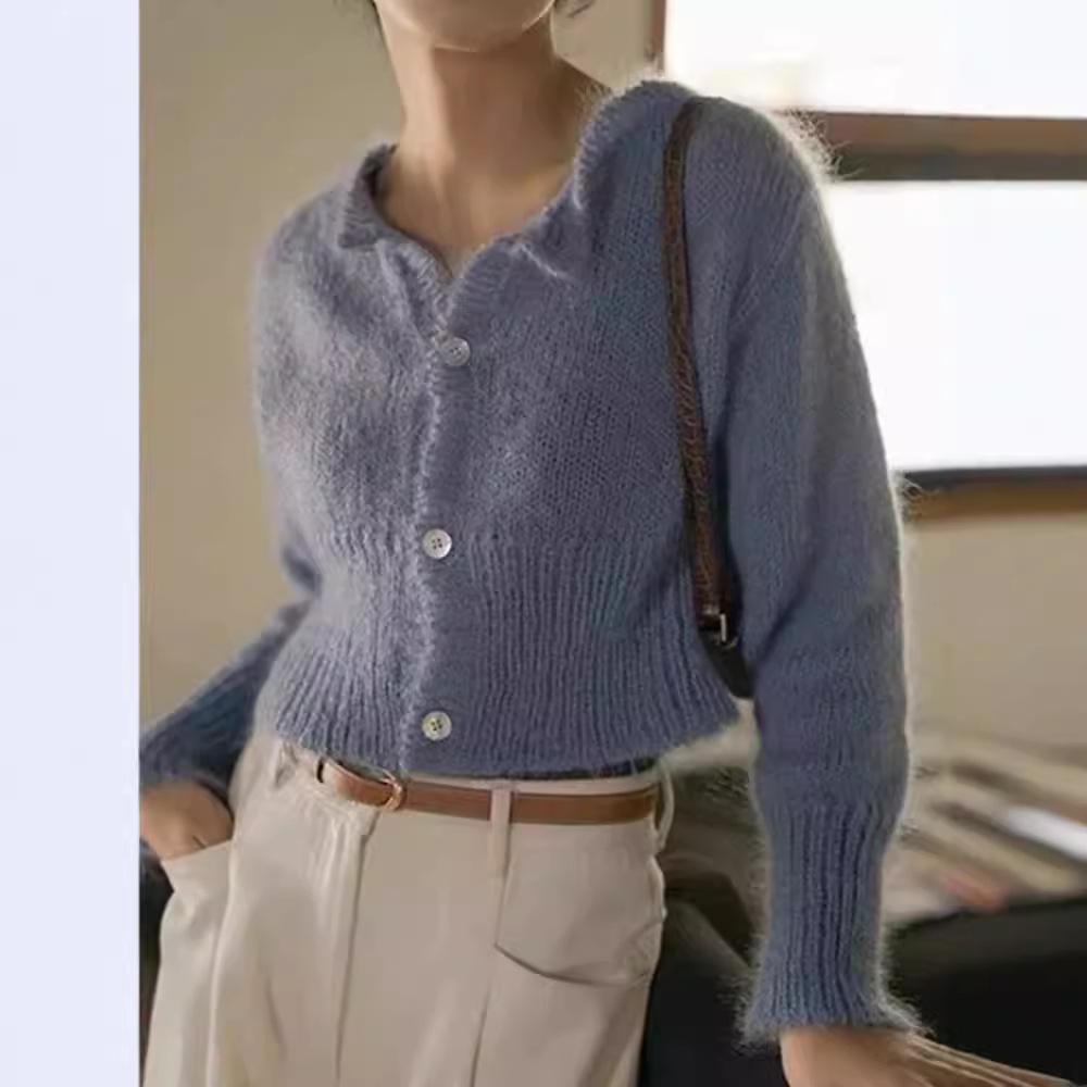Korean Solid Color Women's Knitted Cardigan Autumn and Winter Temperament Slim Fit and Slimming Sweater