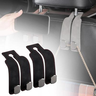 2PCS Car Seat Back Double Hooks Leather Car Seat Headrest Double Hooks and Mobile Phone Holder Automotive Seat Back Organizers