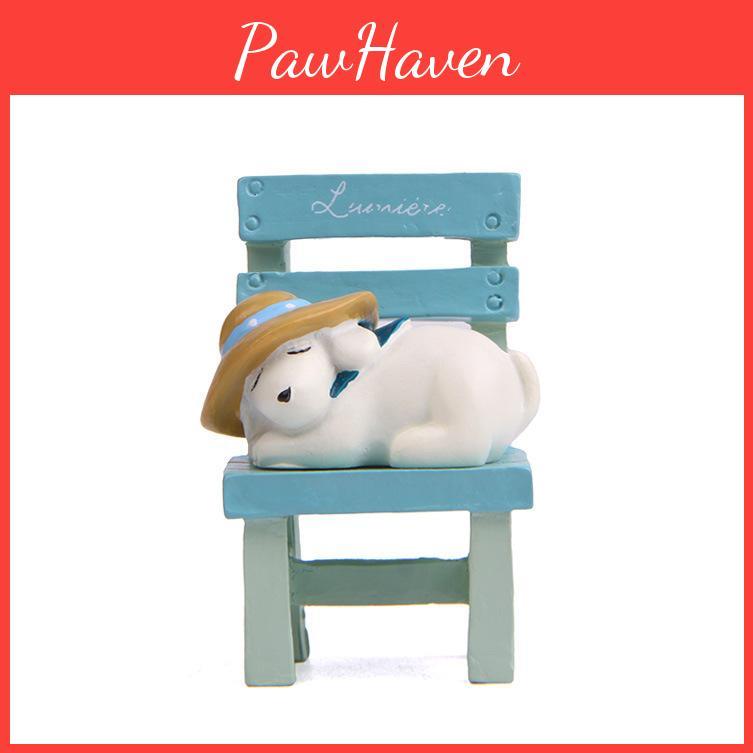 Resin Ornament Dog Lies On The Stool With Rustic Style For Home Decoration