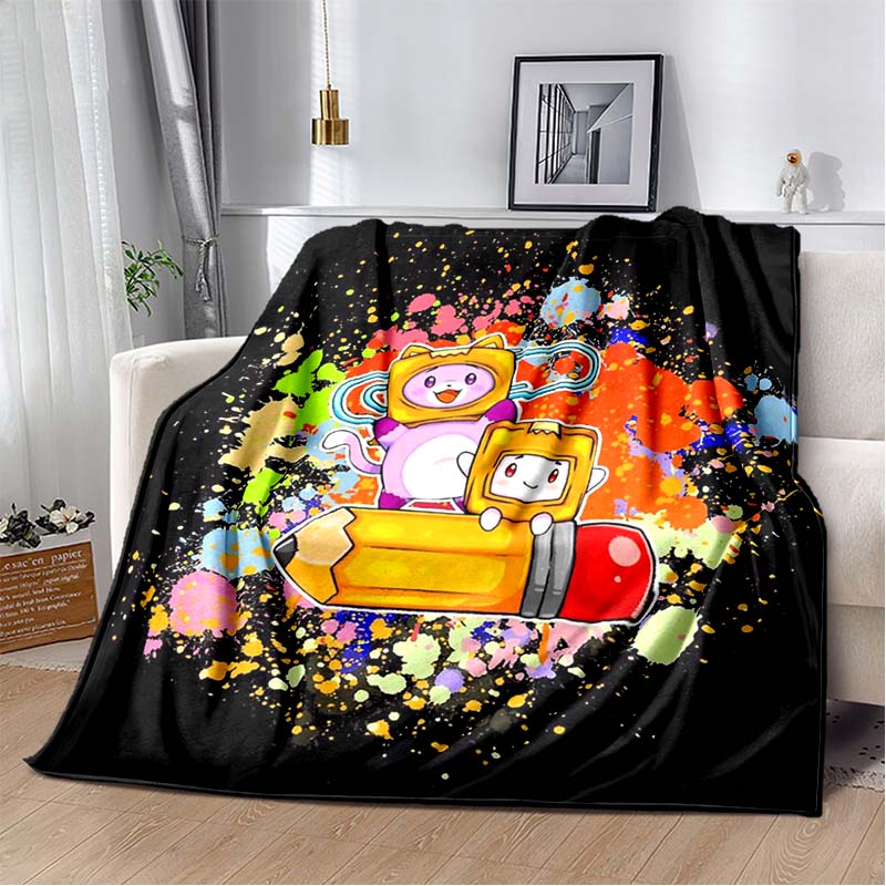 Happy Rocky And Foxy i Boxy Lankybox miękki pluszowy koc, flanelowy koc rzut koc do salonu sypialnia kanapa z funkcją spania piknik