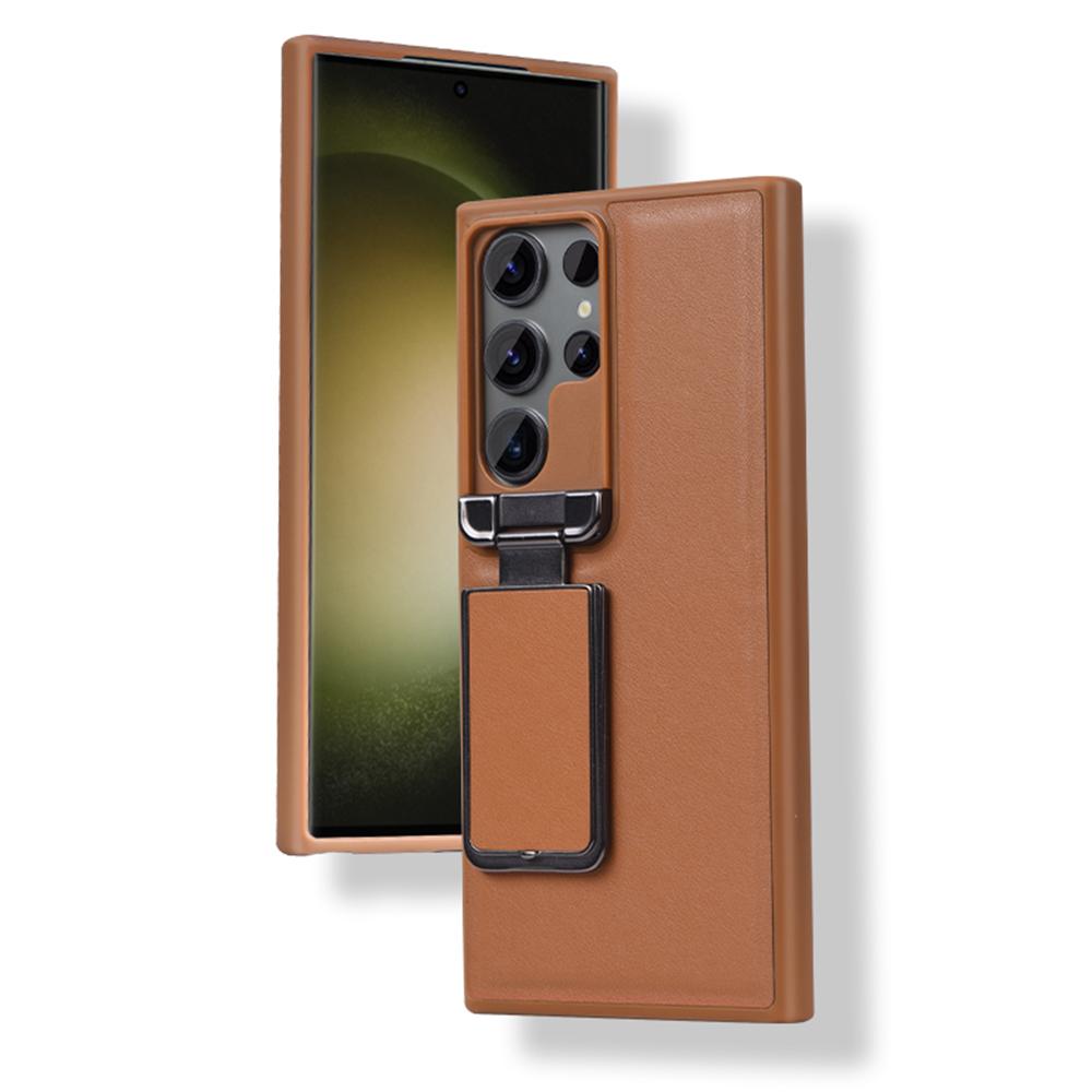 

For Samsung Galaxy S24 Ultra Case Lens Cover Kickstand TPU+PU Phone Back Cover Black