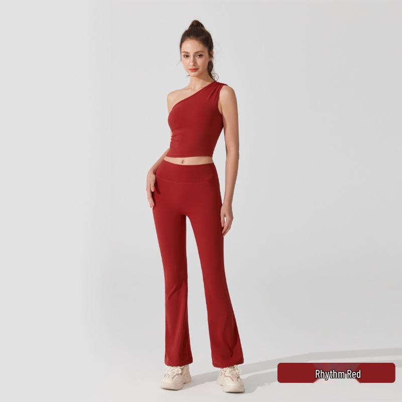 

Нюдовый антибактериальный набор для йоги: Брюки микроклеш с высокой посадкой и спортивный топ без рукавов с открытыми плечами для женщин Small