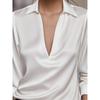 Women's Elegant Dressy Satin Work Shirt Plain Modern Casual Long Sleeve Shirt Collar Regular Tops