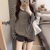 Women's Striped U-Neck Sun Protection Long Sleeve Oversized Cover-Up T-Shirt