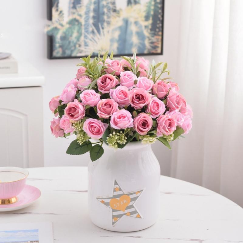 Silk Red Rose Bouquet Artificial Flowers Wedding Accessories Peony Fake Flower DIY for Wedding Party Table Vase Home Decoration