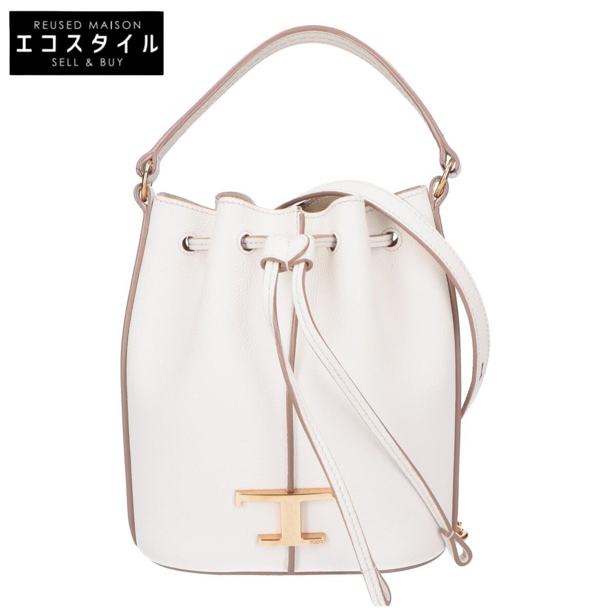 

TOD S Timeless 2-Way Drawstring Bucket Bag Shoulder bag whiteUsed