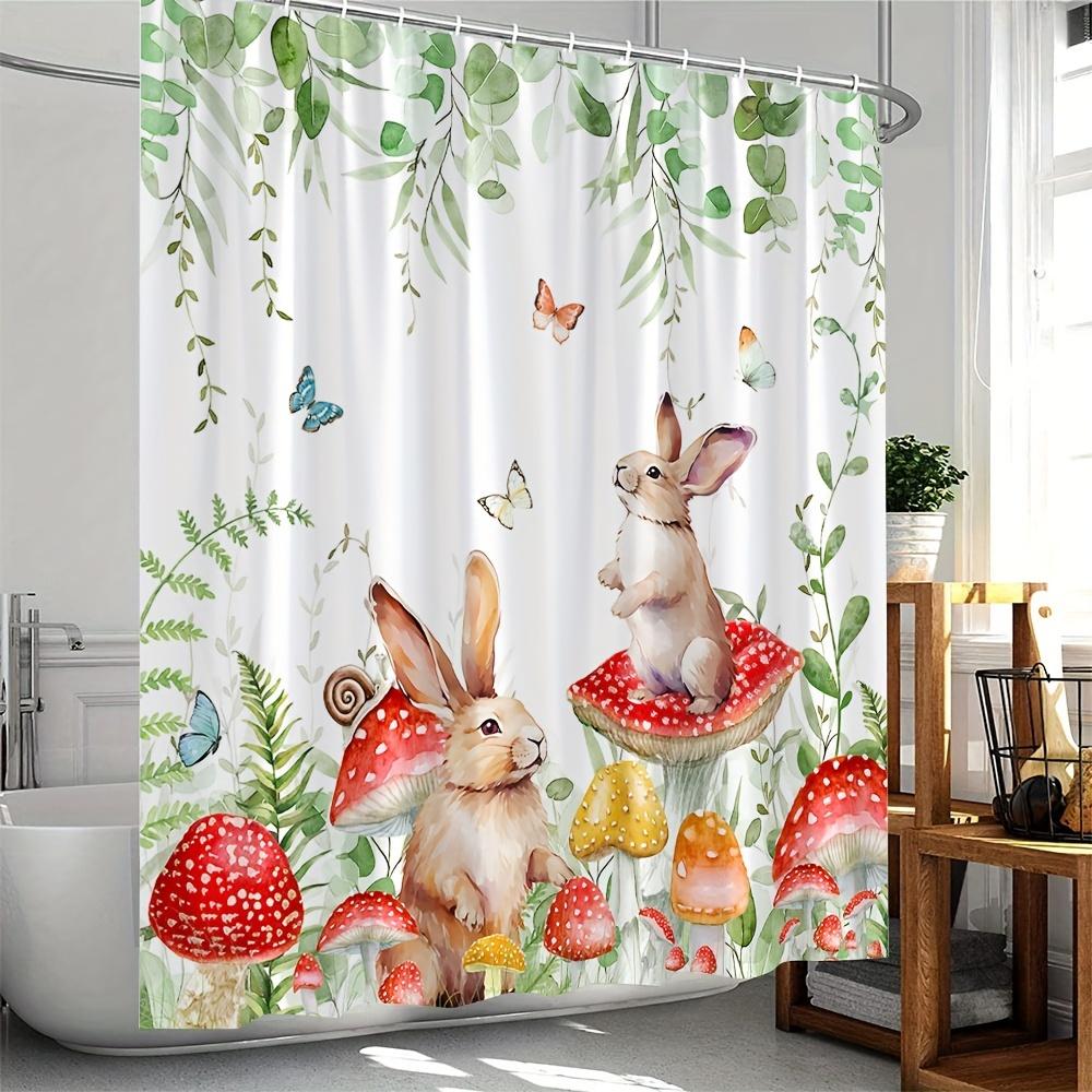 Enchanted Forest Shower Curtain - Whimsical Rabbits and Butterflies for Bathroom Decor - Magical and Colorful Home Accessory