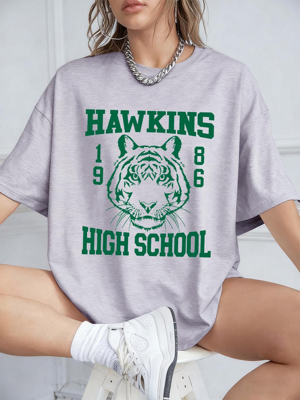 

Hawkins High School Prints Cotton TShirts Women Summer Short Sleeve Tops Street ONeck Oversized T Shirt Casual Womens Clothes S
