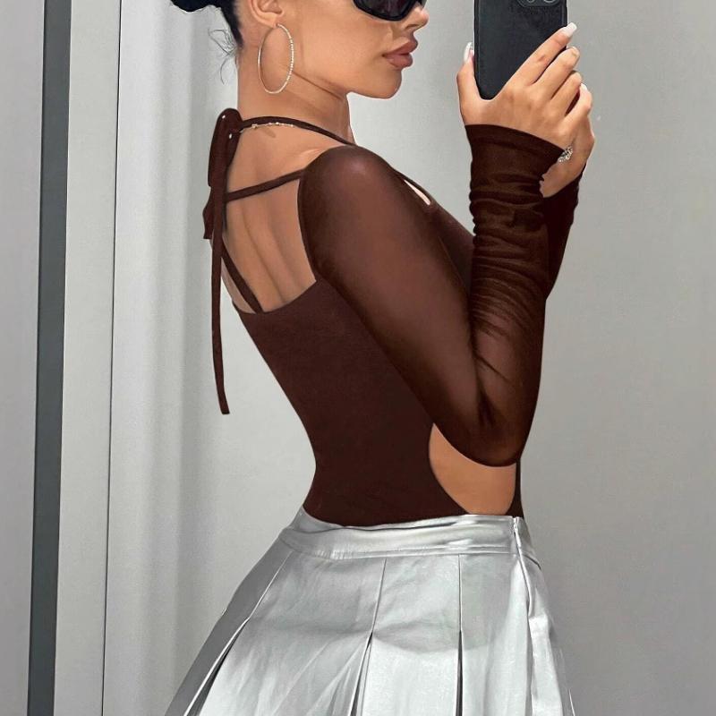 Ευρωπαϊκή και Αμερικανική γυναικεία σέξι ολόσωμη φόρμα με κοψίματα στην πλάτη, αμάνικη, στενή γραμμή, μακρυμάνικη