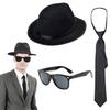 1920s Mens Gatsby Gangster Costume Accessories Set Fedoras Hat Neck Tie and Sunglasses 20s Mobster Costume for Men Teen