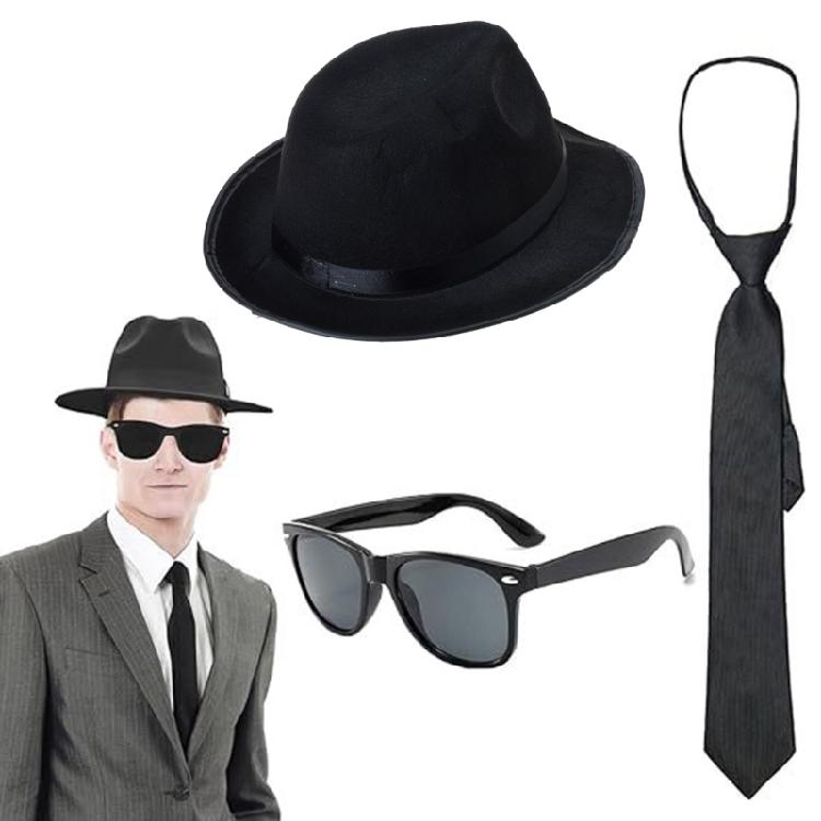 1920s Mens Gatsby Gangster Costume Accessories Set Fedoras Hat Neck Tie and Sunglasses 20s Mobster Costume for Men Teen