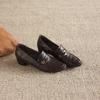 Krazing Pot Sheepskin Round Toe Thick Med Heels Spring Shoes Slip On Big Size 42 Metal Flowers Women Pleated Pumps
