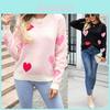 Love Heart Knit Sweater For Women With Colorblock Pattern And Cozy Acrylic Fabric