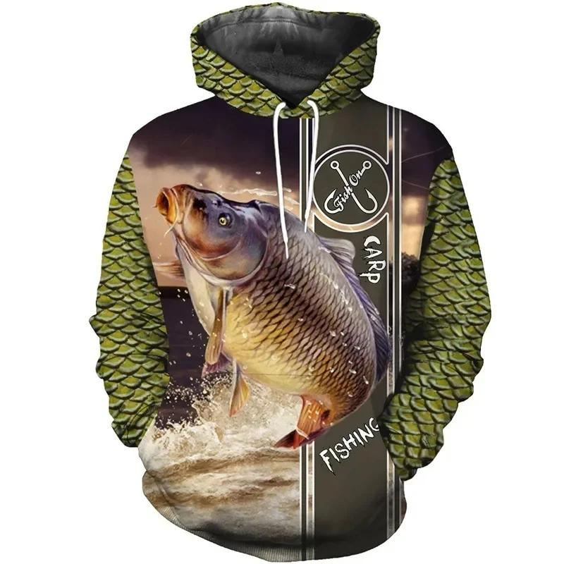 New 3D Printing CARP Fishing Pattern Hoodie Outdoor Fish Hunting Men's Sweatshirt Fashion Plus Size sudaderas tops