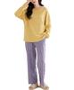 PHOLEEY Pajama with Chest Long Sleeve Top and Long Cute and Comfortable Pajamas Women's Set, Spring/Autumn, 100% Cotton, Pads, Checkered/Solid Color,