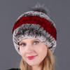Women's Fur Hat with Rex Rabbit and Fox Fur Pompon for Autumn and Winter