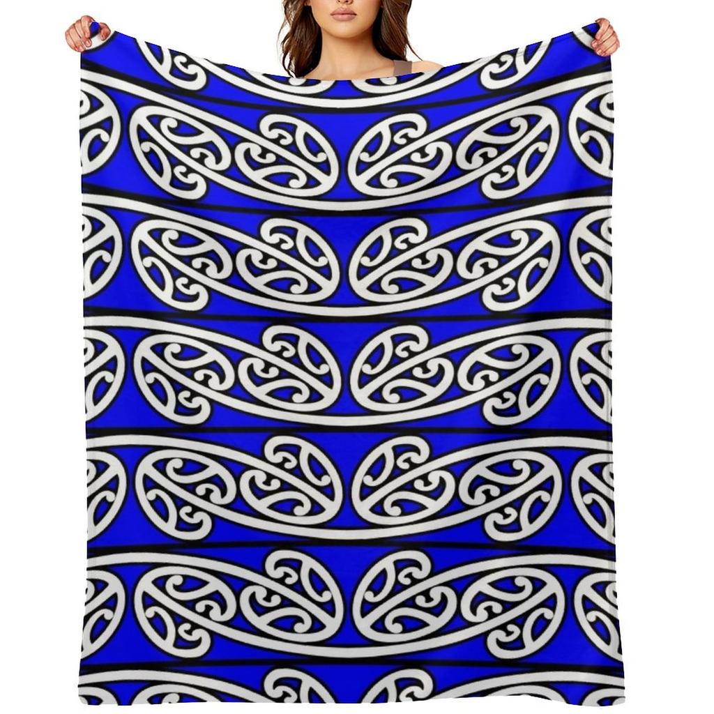 Kowhaiwhai Pattern, Mangopare, Version 5, Blue, Large Throw Blanket Warm Winter Blankets For Baby Cute Blankets