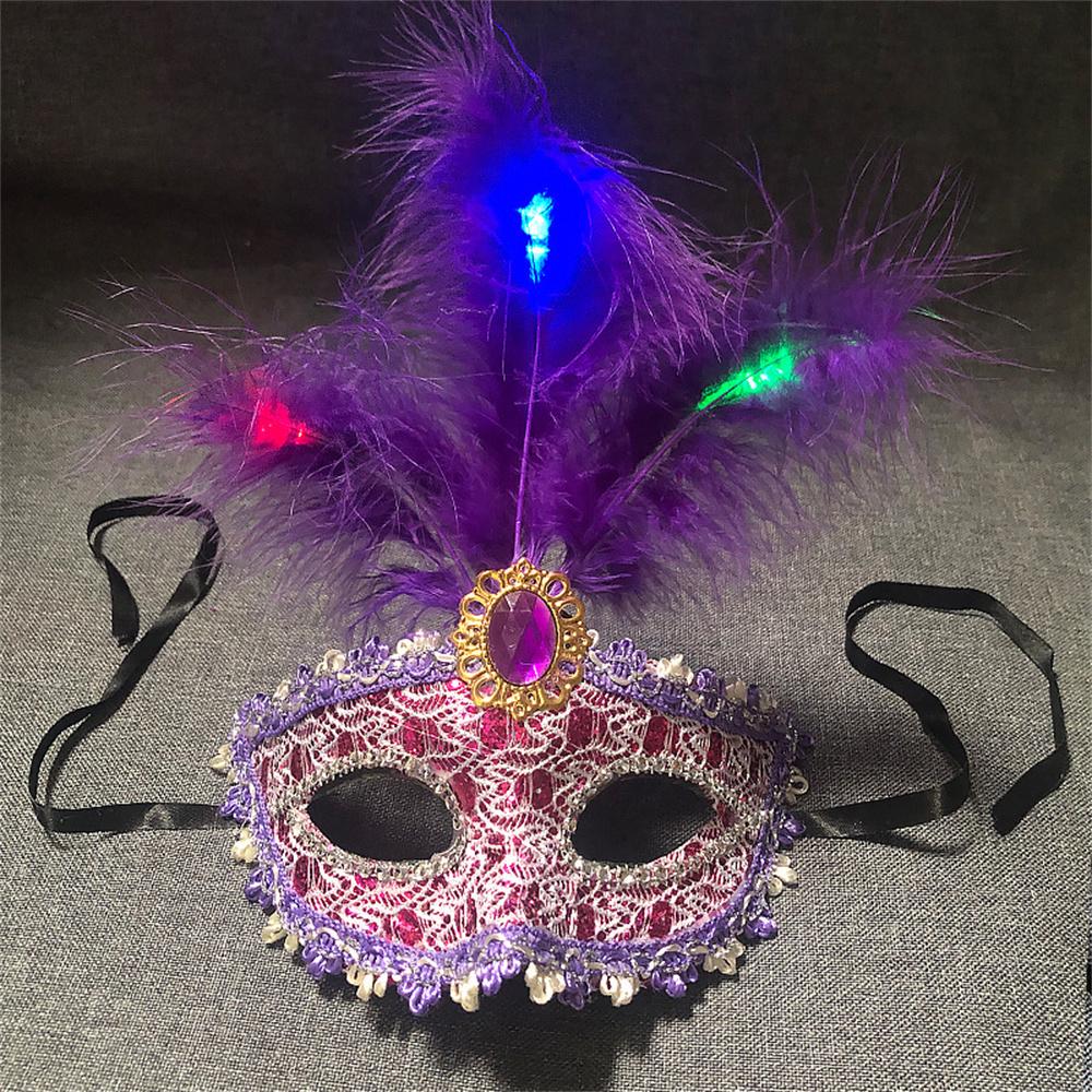 Women LED Party Mask Masquerade Luxury Peacock Feathers Half Face Mask Cosplay Costume Venetian Mask