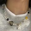 Korean Exquisite Retro Flower Love Heart Beaded Necklace For Women Personality Simple Cool Clavicle Chain Fashion Y2K Jewelry