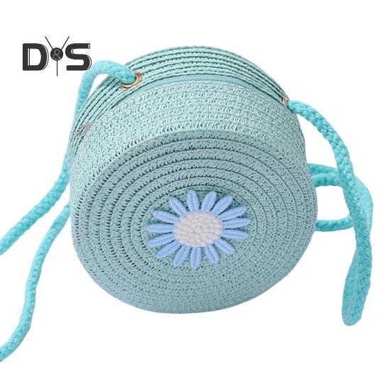 

Детская сумка через плечо с соломенным плетеным цветочным декором в пасторальном стиле, сумка через плечо с застежкой-молнией и регулируемым ремешком, сумка-слинг для повседневной носки, вечеринки, работы, свидания синий