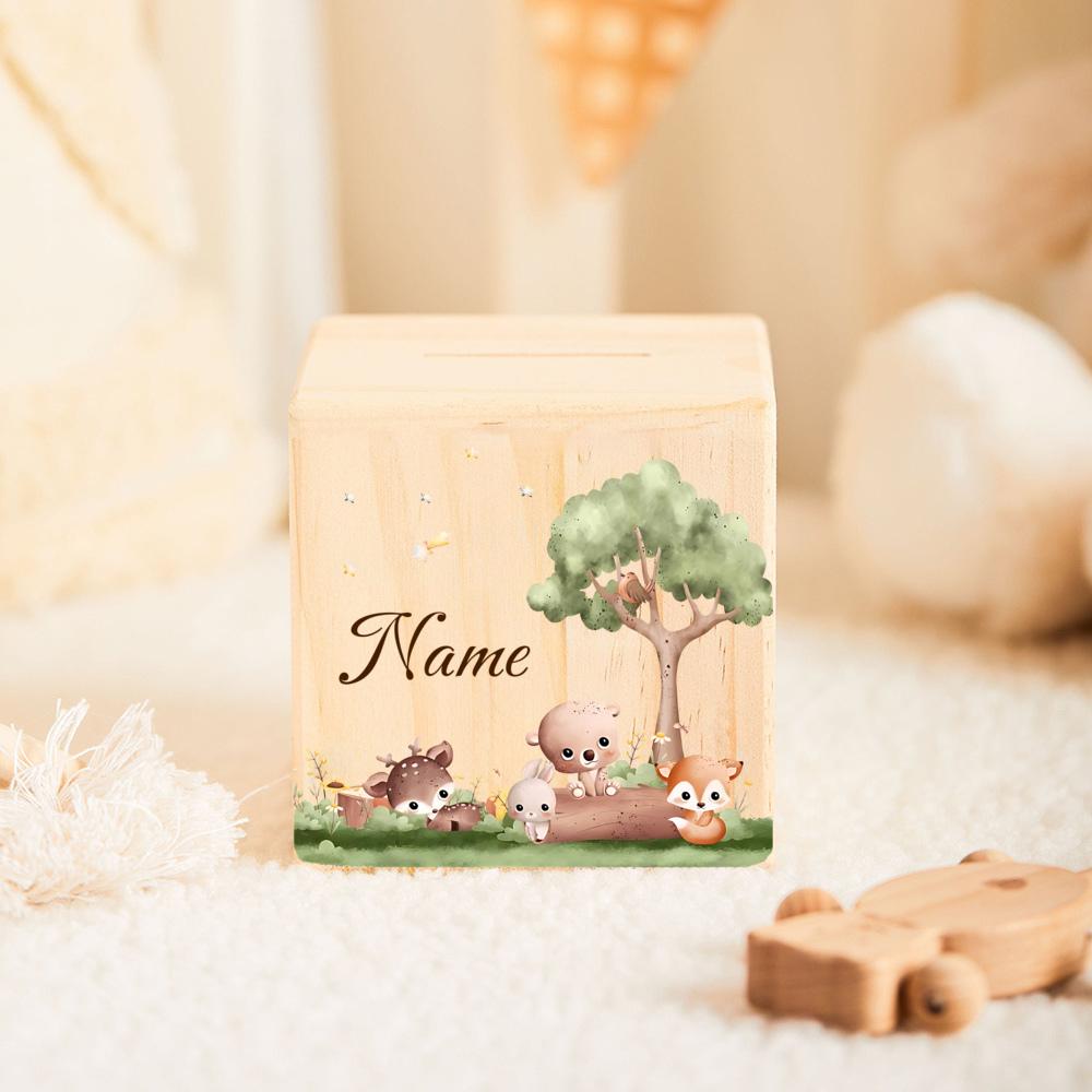 jiangyuanyuan: Custom Money Box Personalized Animal Piggy Bank Wooden Money Box with Name Birthday Gifts