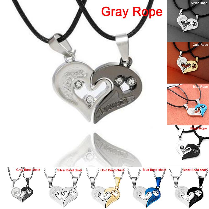 1Pair Couple Iron Chain Heart Love Necklaces Trendy Paired Suspension Pendants