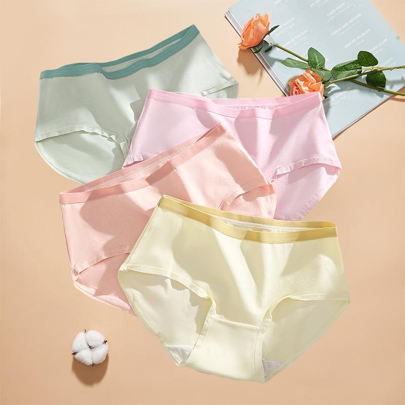 FINETOO 4Pcs/Set Women's Cotton Briefs Soft Breathable Underwear Set Mid Waist Solid Color Panties For Daily Wear High Elastic Underwear