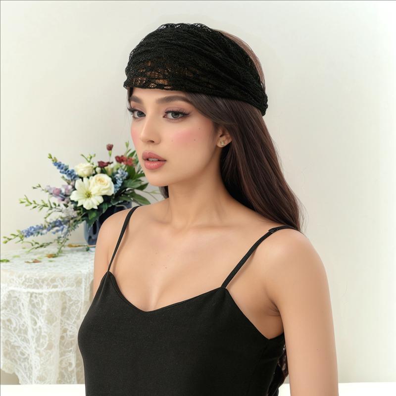 Fashion Lace Elastic Soft Wide Headband Girl Sweet Hollow Breathable Headwear Head Wrap Hair Accessories