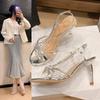Rhinestone Roman Sandals Women's Spring Summer New Open-toed Stiletto Sexy High Heels Slingbacks