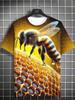 Men's Full-Body Bee Print T-Shirt - Breathable Short Sleeve Round Neck Casual Top with 3D Bee Design, Machine Washable Suitable for Summer, & Casual