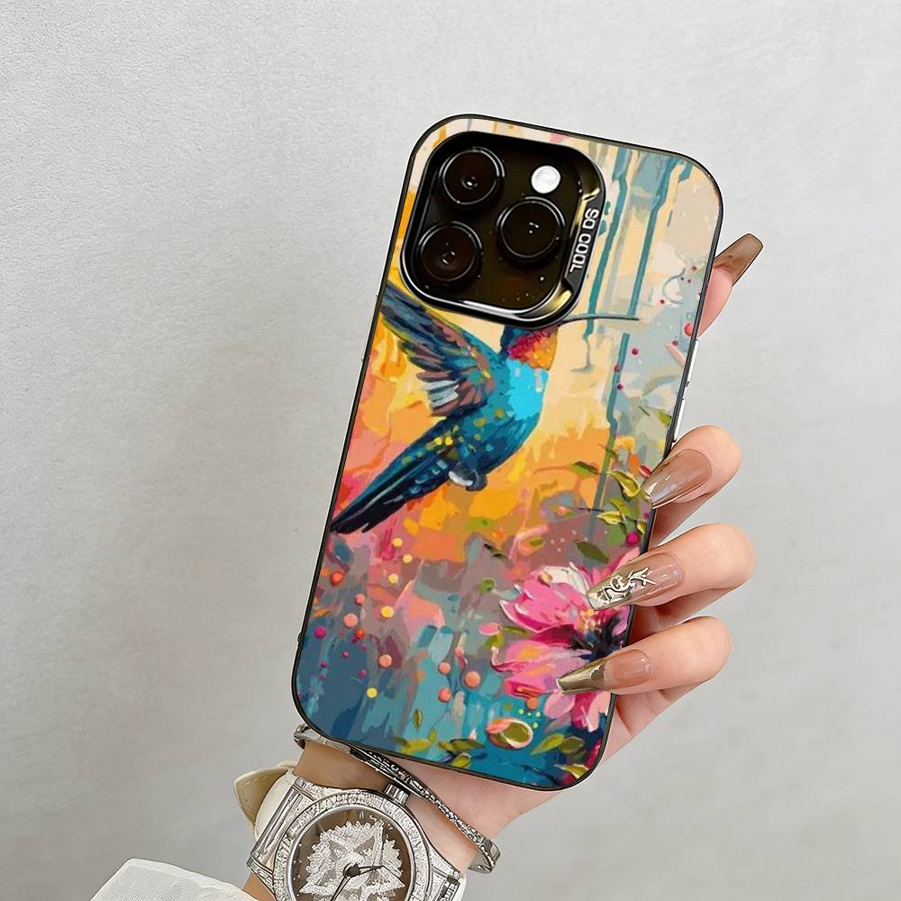 Colorful Bird Hummingbird  Phone Case For iPhone 17,16,15,14,13,12,11 Plus,Pro Max,XS,Colored Silver Plated Inside Cover