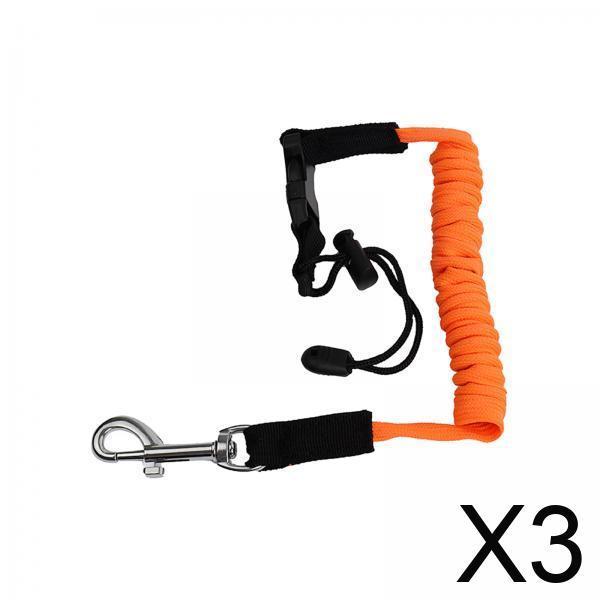 3xCanoe Kayak Paddle Leash Strap with Carabiner Elastic Surfboard Surfing Rope Orange