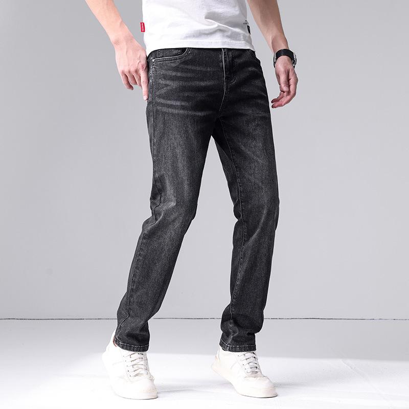 Spring and Summer New Men's Pure Cotton Slim Straight Stretch Jeans and Trousers Men