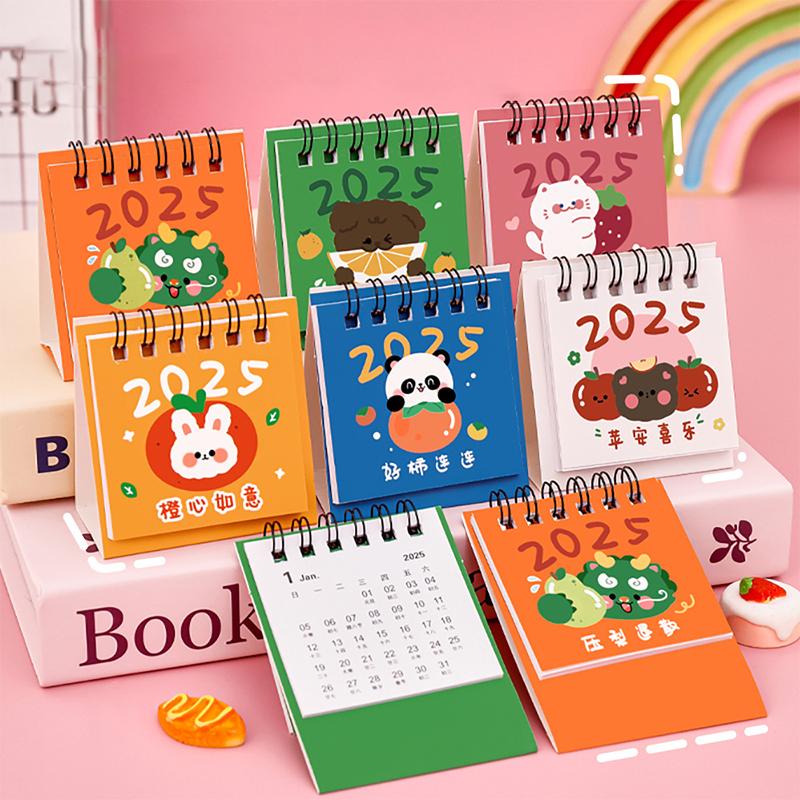 2025 Cute Cartoon Small Desk Calendar Creative Office Desktop Calendar Dual Daily Mini Memo Calendar Learning Planner